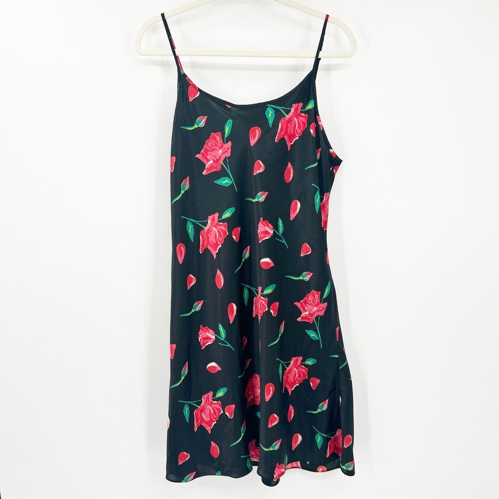 Go Softly Womens Vintage Y2K Floral Rose Print Retro Pinup‎ Mini Slip Dress L